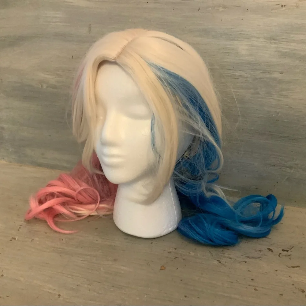 Blonde Pink‎ & Blue Wig Adult One Size Good Condition